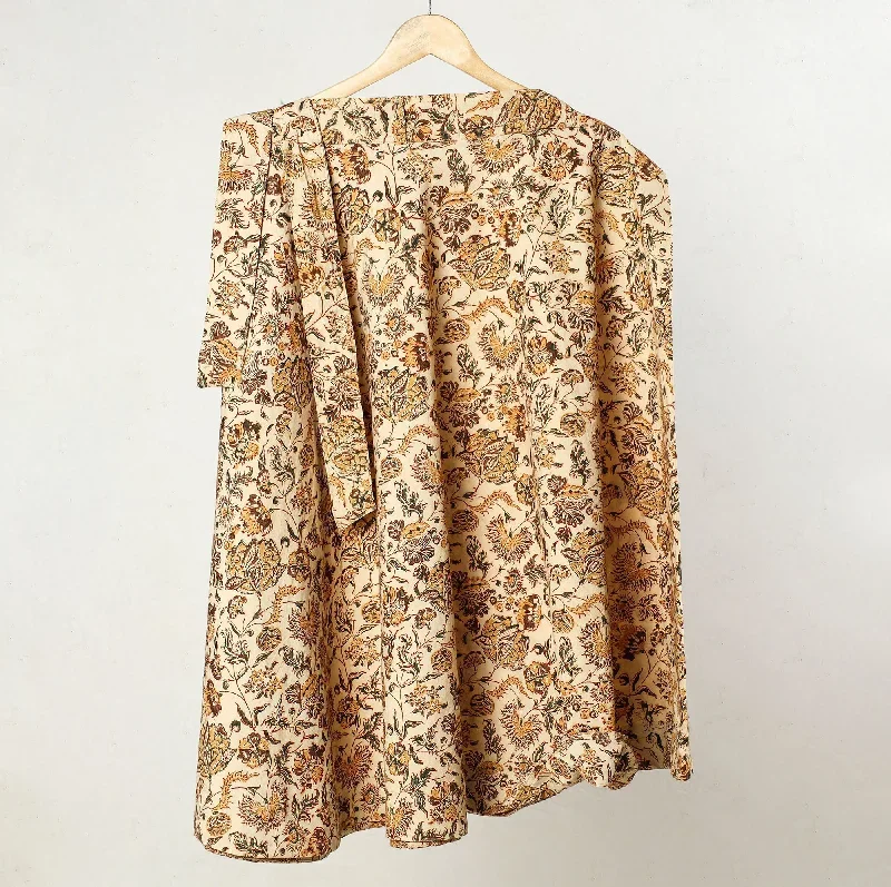 Beige - Kalamkari Block Printed Cotton Wrap Around Skirt 22