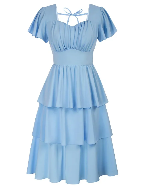 3-layer-short-flounce-sleeve-chiffon-square-v-neck-a-line-dress