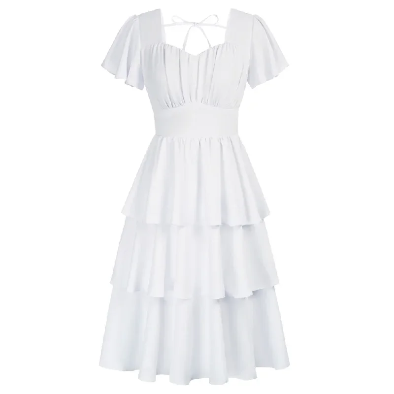 3-layer-short-flounce-sleeve-chiffon-square-v-neck-a-line-dress