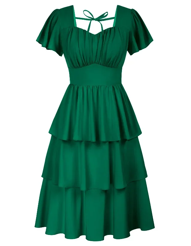 3-layer-short-flounce-sleeve-chiffon-square-v-neck-a-line-dress