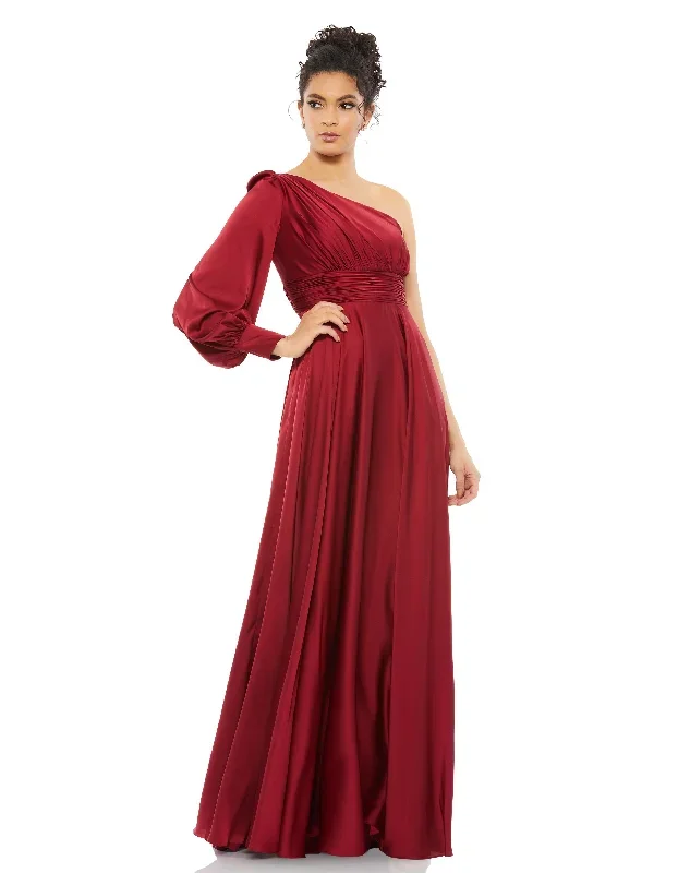 One Shoulder Bishop Sleeve Flowy Gown