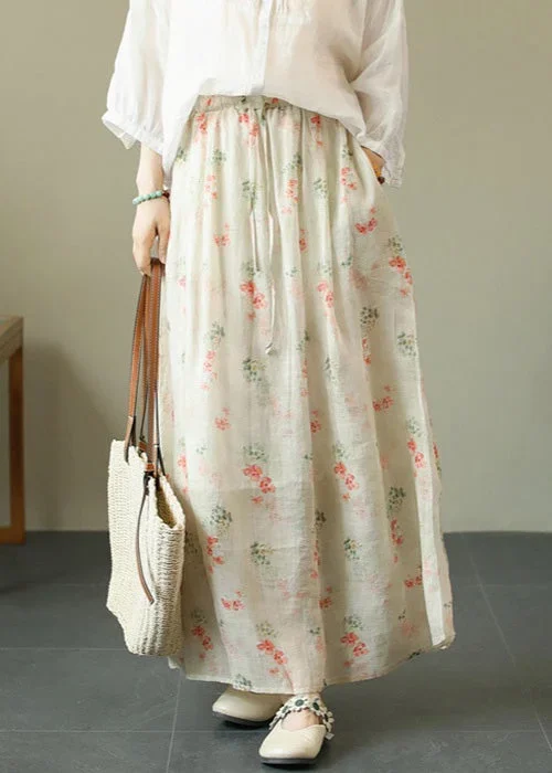 apricot-lace-up-pockets-cotton-skirts-high-waist