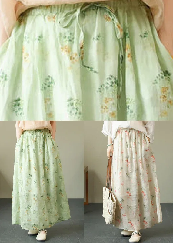 apricot-lace-up-pockets-cotton-skirts-high-waist