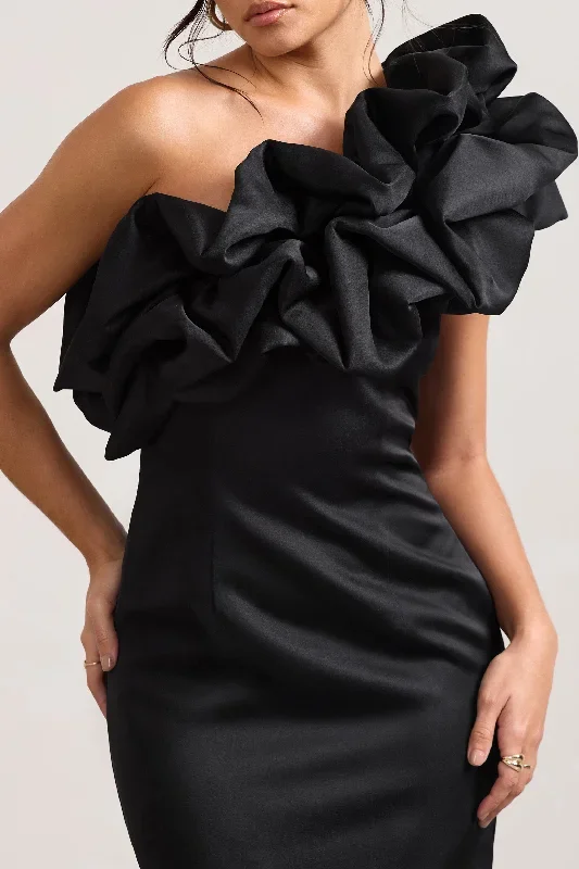 at-the-opera-black-satin-asymmetric-ruffled-mini-dress-cl128710002