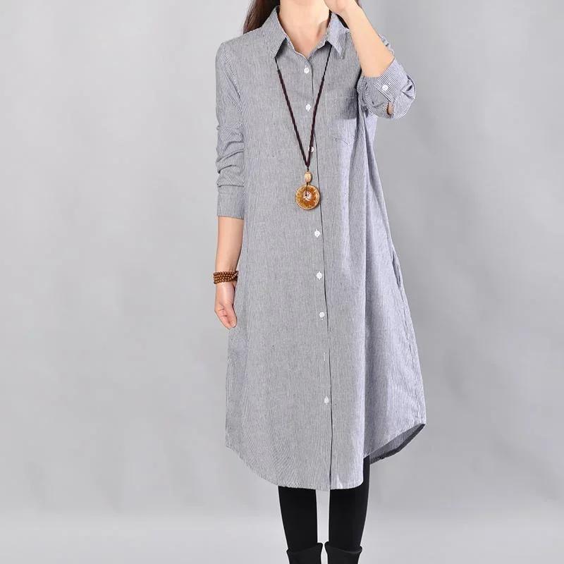 baggy-blue-midi-length-linen-dress-oversize-linen-shirts-dresses-boutique-lapel-collar-striped-cotton-clothing