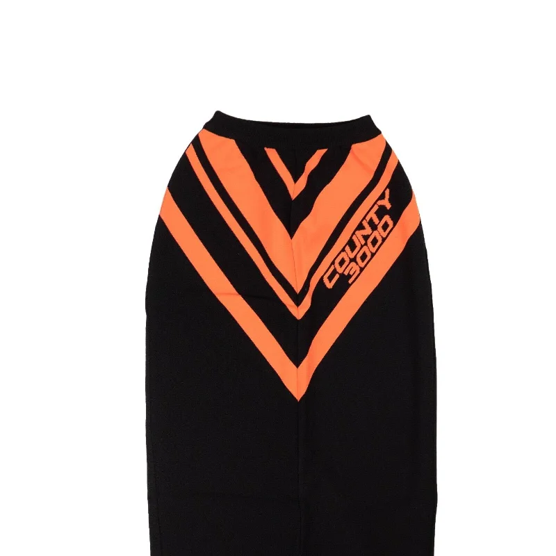 Black Faded Orange Knit Diagonal Midi Skirt