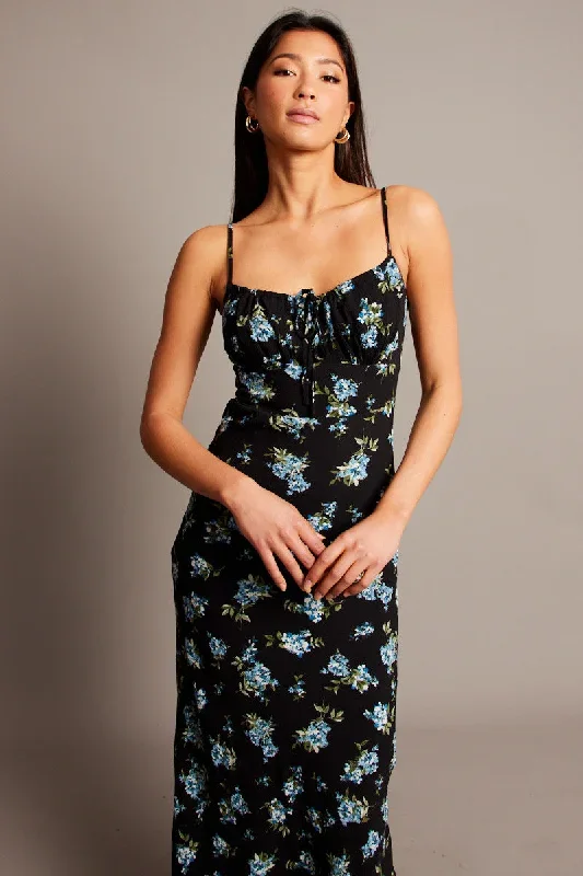 black-floral-midi-dress-gathering-bust-sleeveless-dd3505h-33p-1