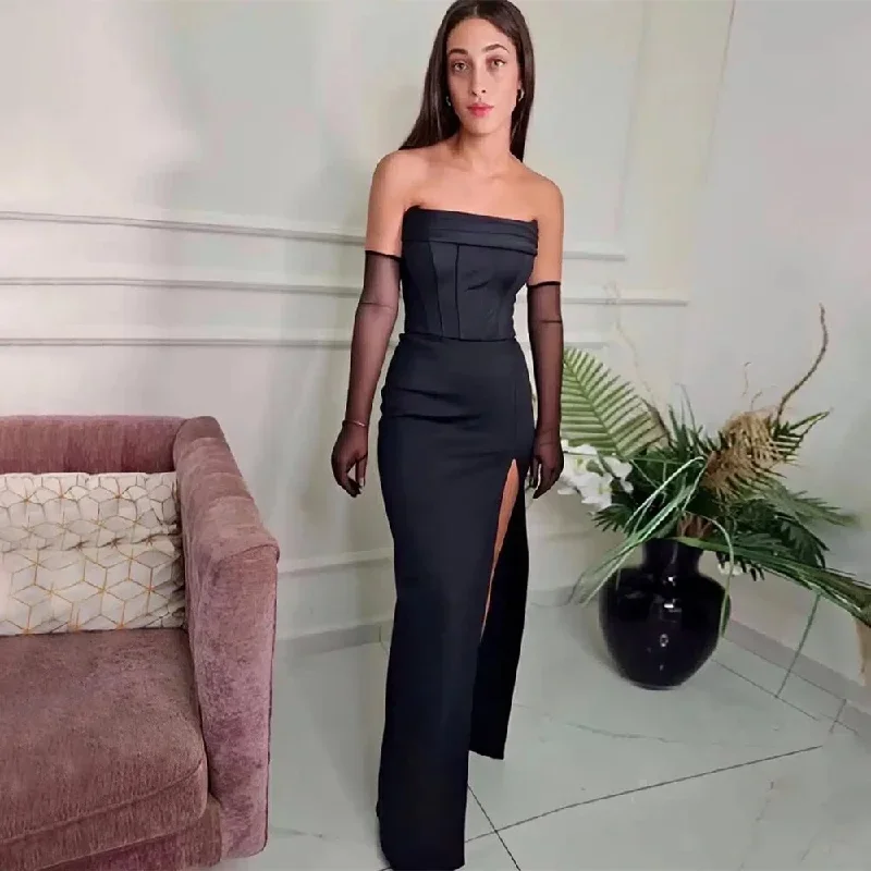 black-satin-evening-dress-with-gloves-strapless-high-splie-column-evening-gowns-for-women-2024-floor-length-backless-prom-dress