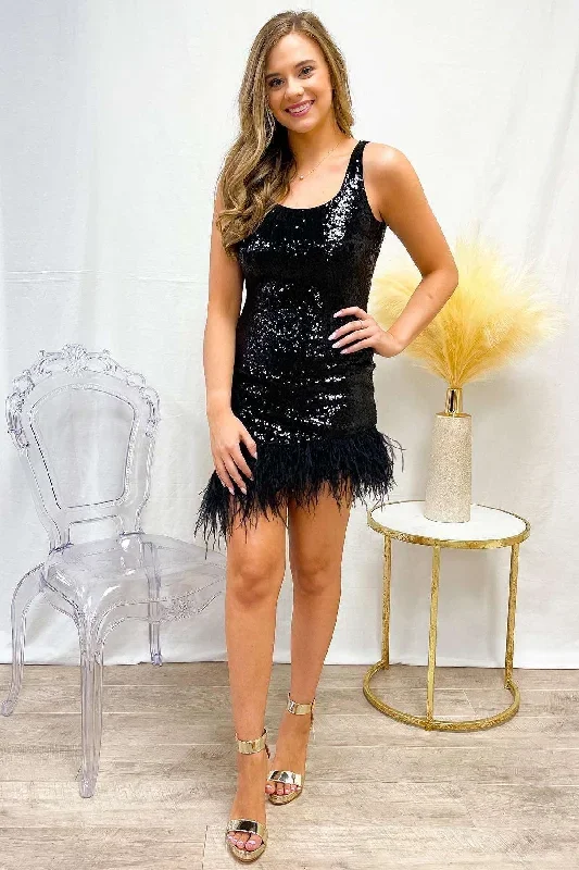 black-sequin-square-neck-open-back-feathered-cocktail-dress