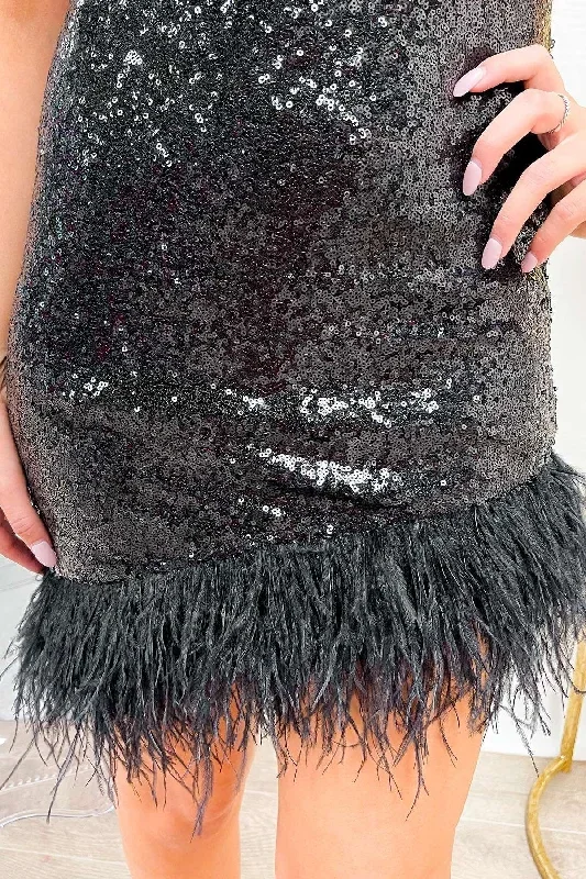 black-sequin-square-neck-open-back-feathered-cocktail-dress