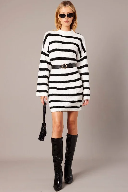 Black Stripe Knit Jumper Dress Mini