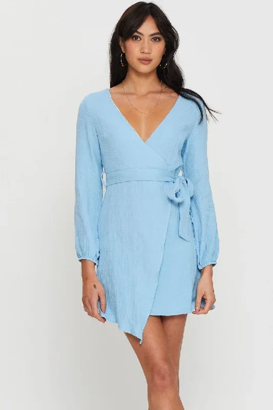 Blue Mini Dress Short Sleeve