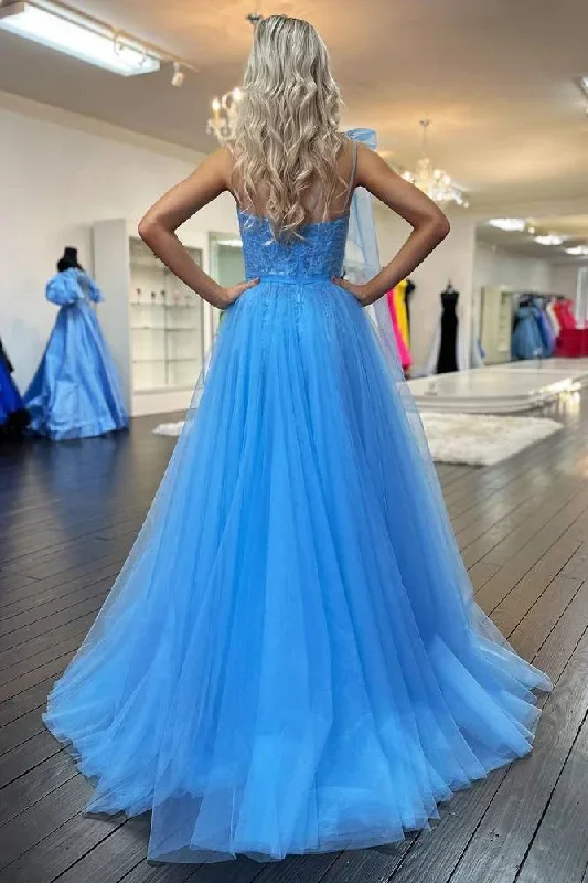 blue-one-shoulder-lace-ruched-a-line-tulle-prom-dress