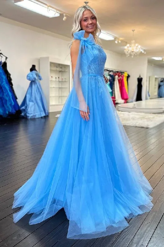 blue-one-shoulder-lace-ruched-a-line-tulle-prom-dress