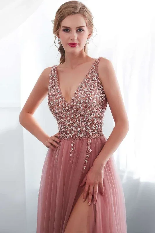 blush-pink-v-neck-beaded-tulle-prom-dress