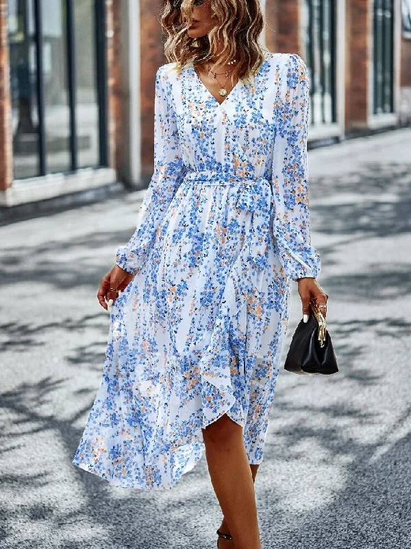 FashionSierra - Bohemia Asymmetrical Floral Print Midi Dress