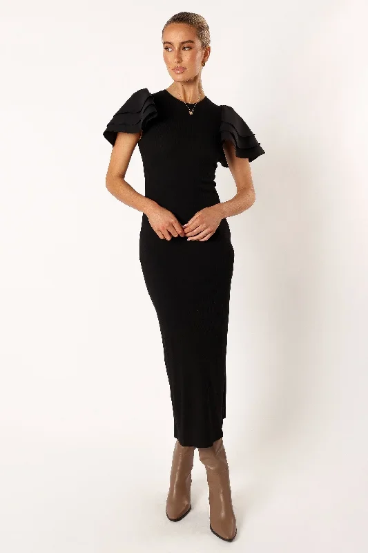 cally-ruffle-sleeve-midi-dress-black