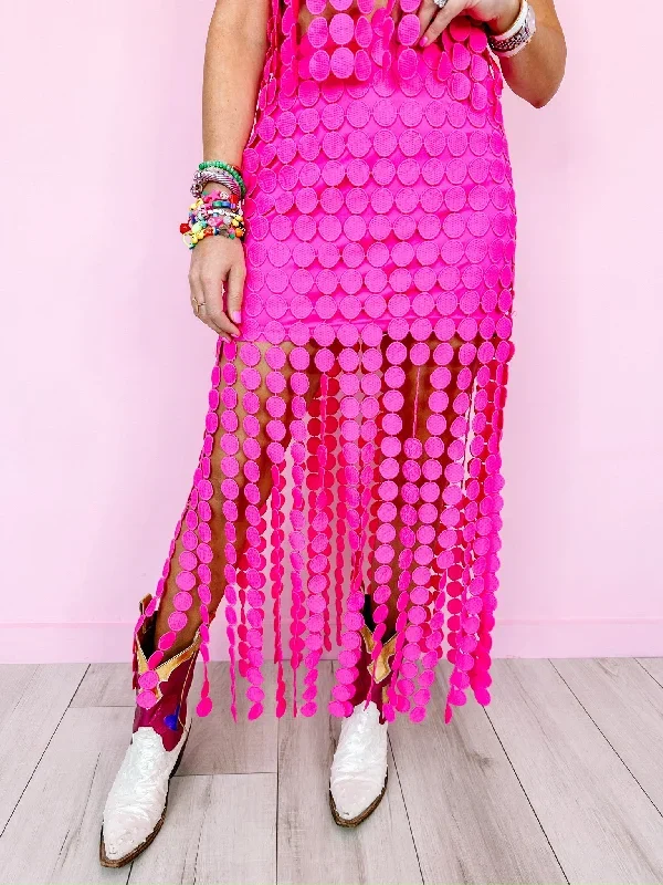 CARRIE CIRCLE FRINGE SKIRT - PINK