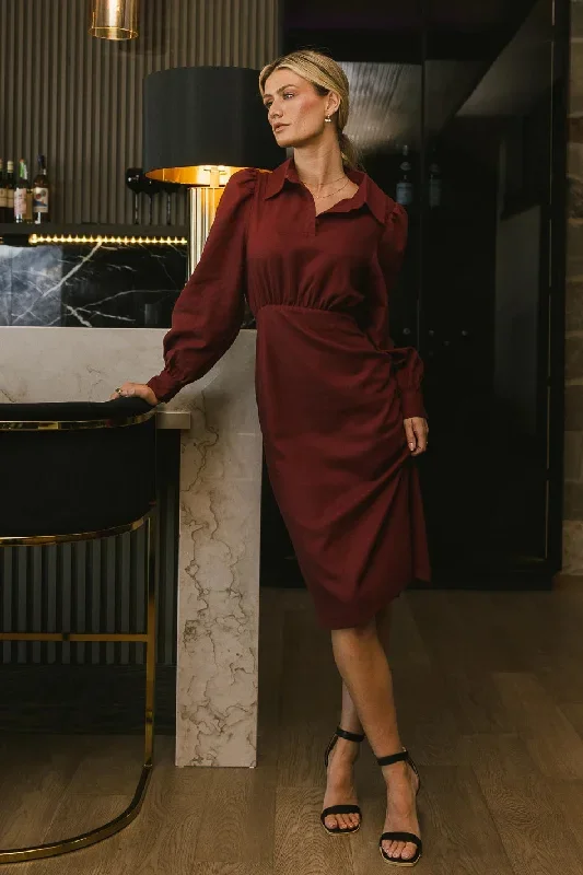 Catalina Collared Dress in Burgundy - FINAL SALE