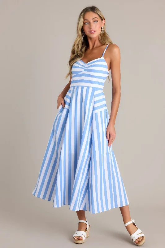 Coastal Cutie 100% Cotton Light Blue Stripe Midi Dress (RESTOCK JULY)