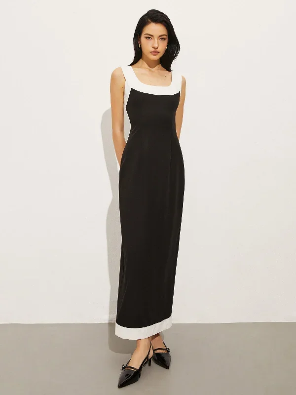 contrast-trim-sleeveless-long-dress