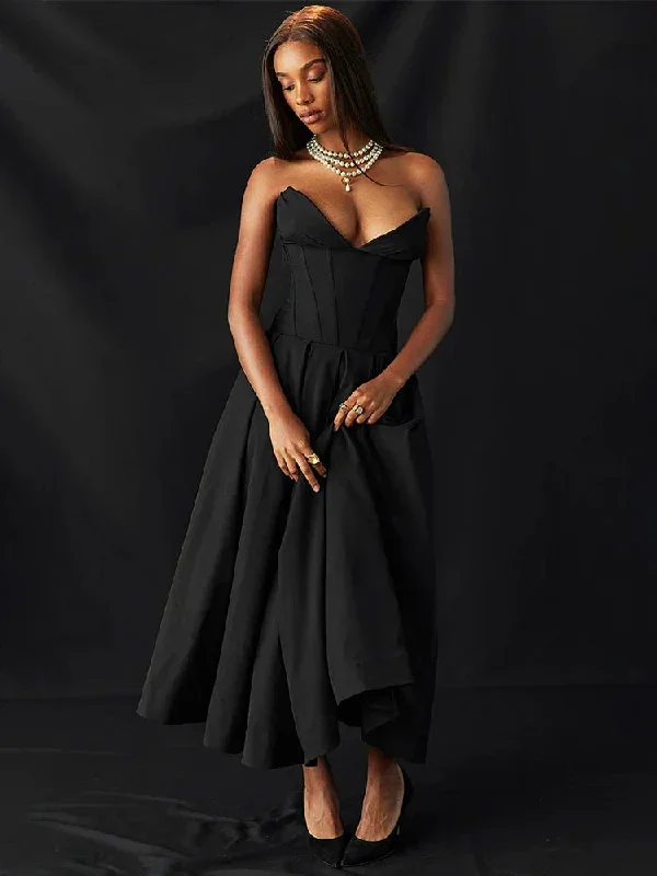 Waist Wrap Fishbone A-line Long Summer Backless Nightclub Sexy Midi Dress