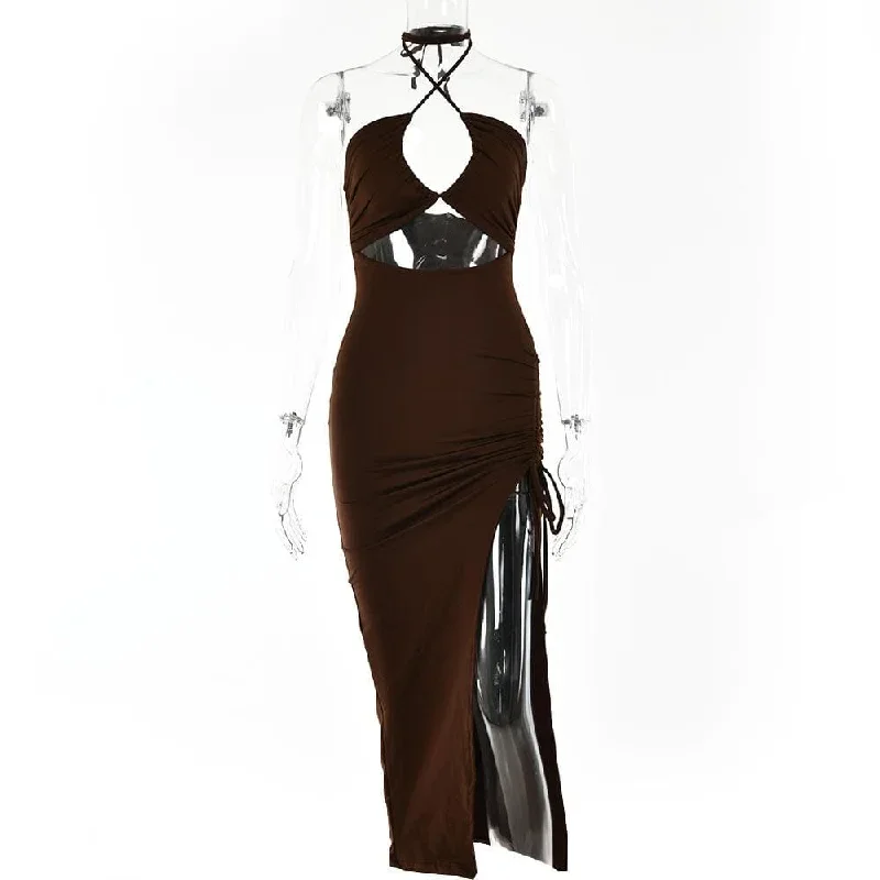 drawstring-halter-self-tie-backless-slit-hollow-out-ruched-midi-dress