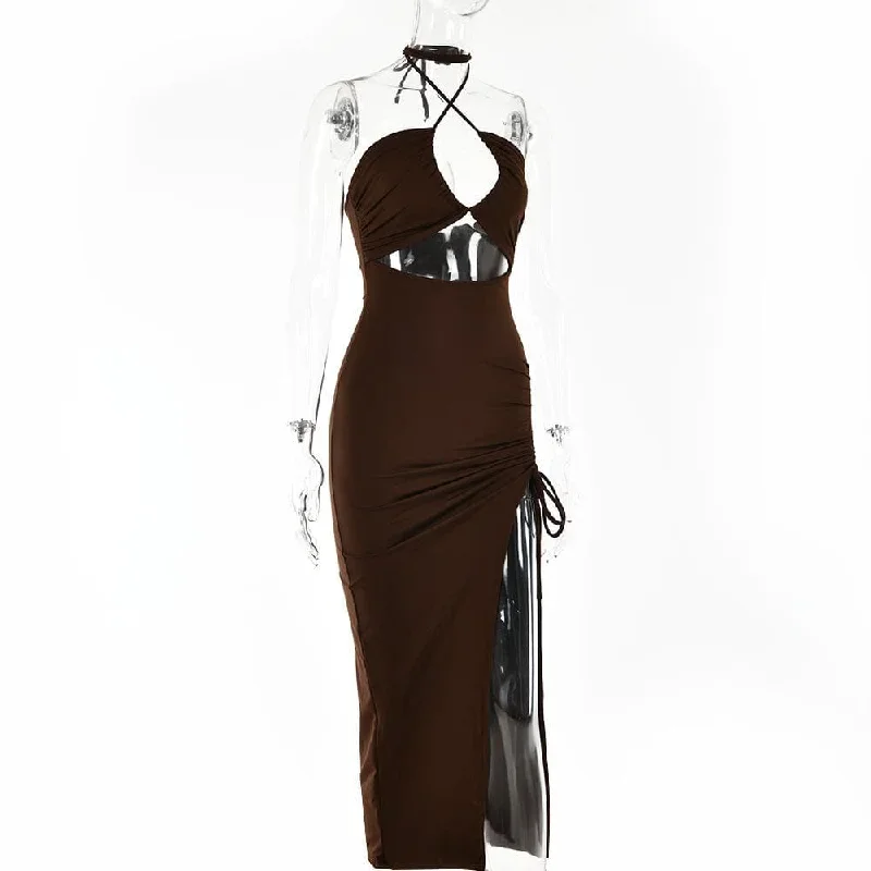 drawstring-halter-self-tie-backless-slit-hollow-out-ruched-midi-dress