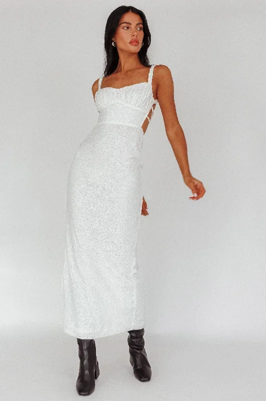 Dream Crush Lace-Up Back Mesh Overlay Midi Dress White