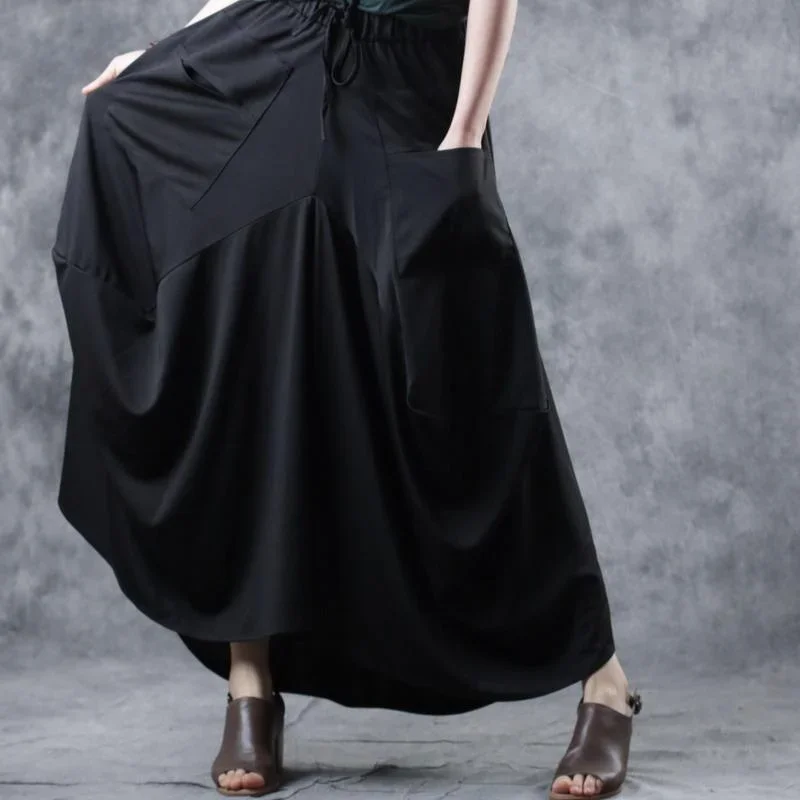 elegant-black-cotton-clothes-women-elastic-waist-asymmetric-maxi-summer-skirt