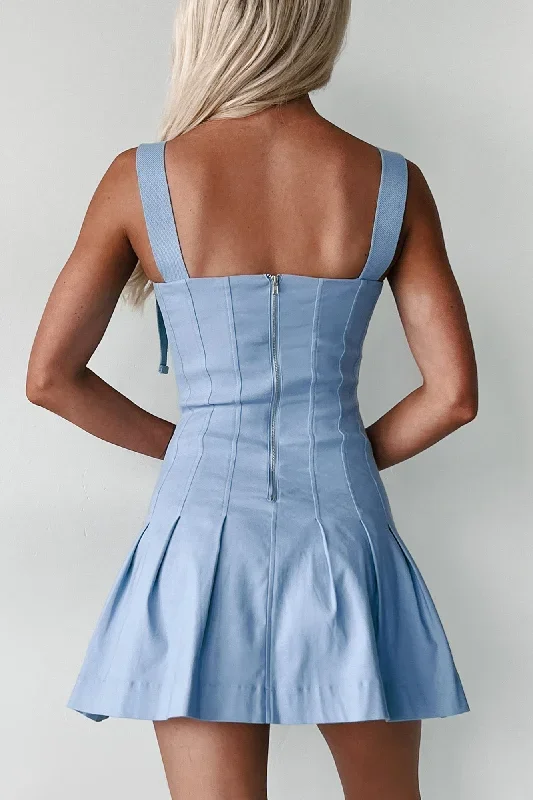 ellerie-pleated-buckle-strap-mini-dress-light-blue