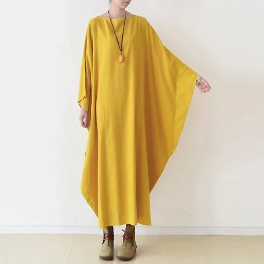 fine-yellow-cotton-maxi-dress-plus-size-casual-caftans-batwing-sleeve-linen-gowns