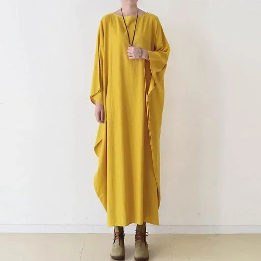 fine-yellow-cotton-maxi-dress-plus-size-casual-caftans-batwing-sleeve-linen-gowns