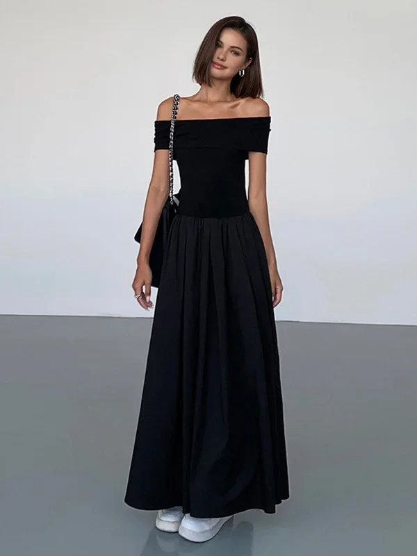 frenchy-solid-off-shoulder-long-dress