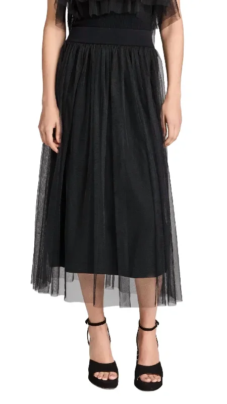 Gathered Tulle Skirt In Black