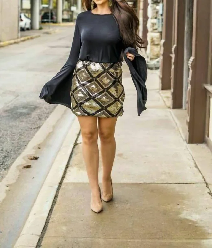 Geometric Beaded Skirt In Black And Gold