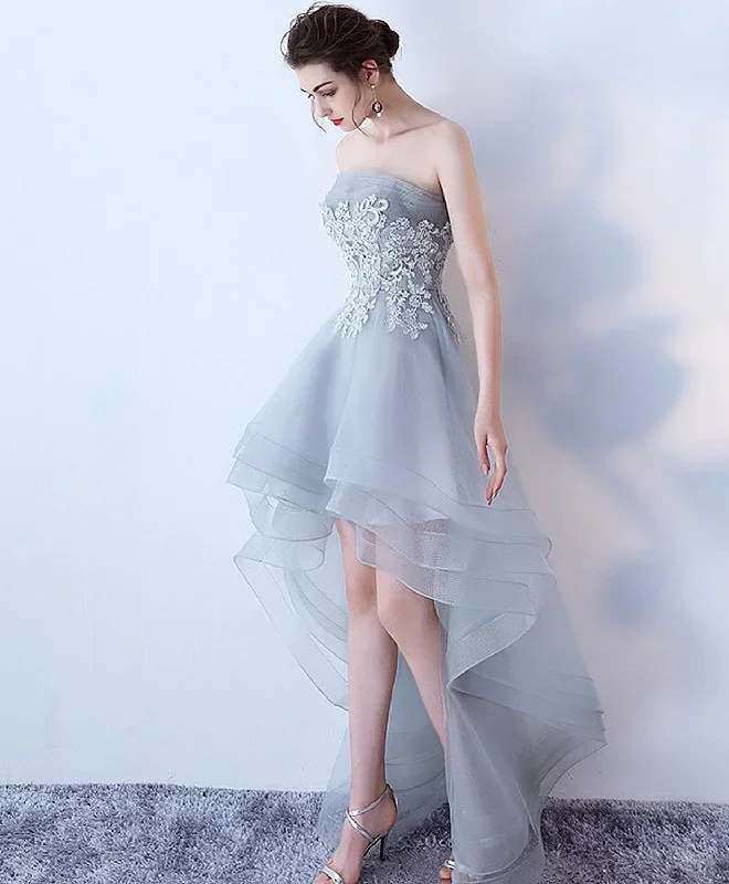 gray-tulle-lace-high-low-prom-dress-cute-homecoming-dress