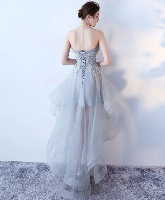 gray-tulle-lace-high-low-prom-dress-cute-homecoming-dress