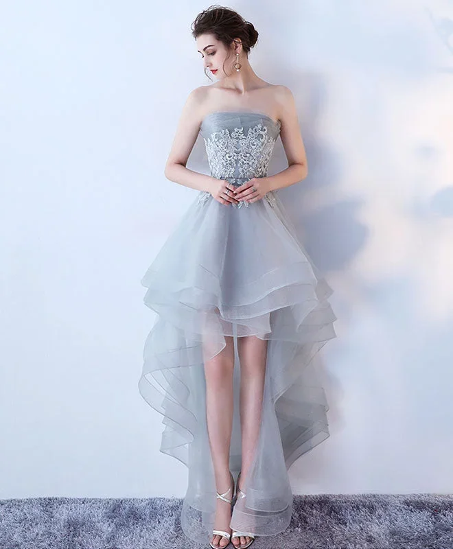 gray-tulle-lace-high-low-prom-dress-cute-homecoming-dress