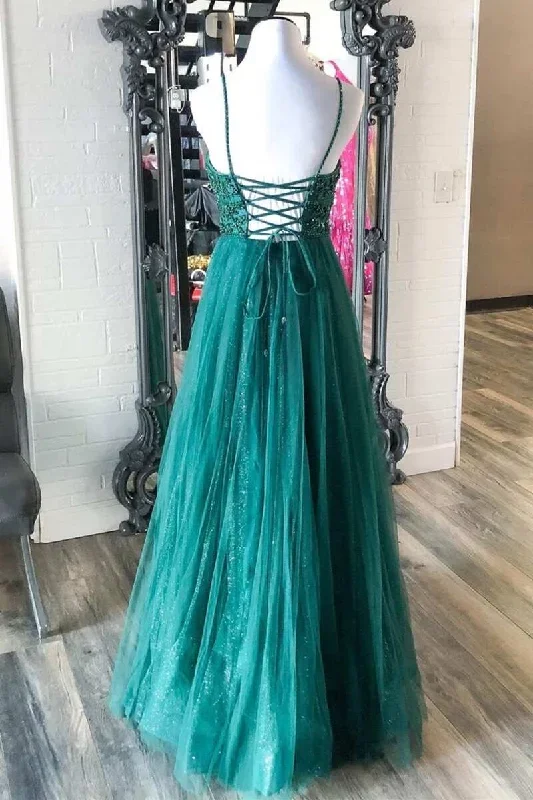 green-beaded-lace-up-a-line-prom-dress