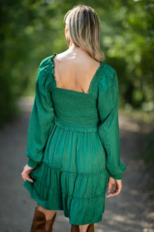 green-ruched-bodice-tiered-skirt