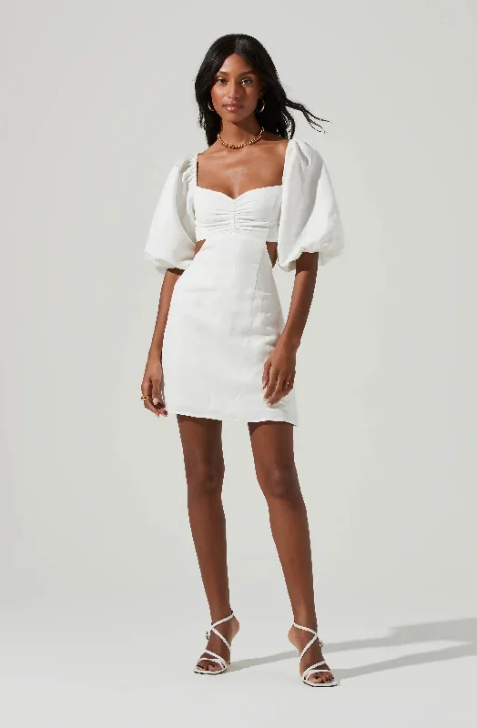 Heather Side Cutout Puff Sleeve Mini Dress