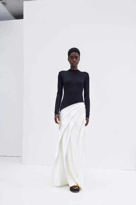 ismay-pleated-dress-black-ivory-silk-satin