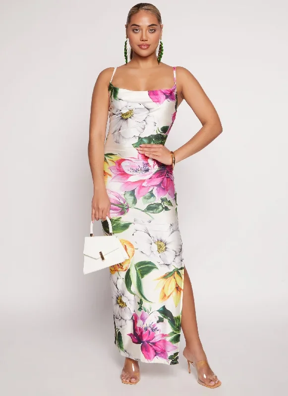 Haute Monde Floral Print Side Slit Maxi Dress