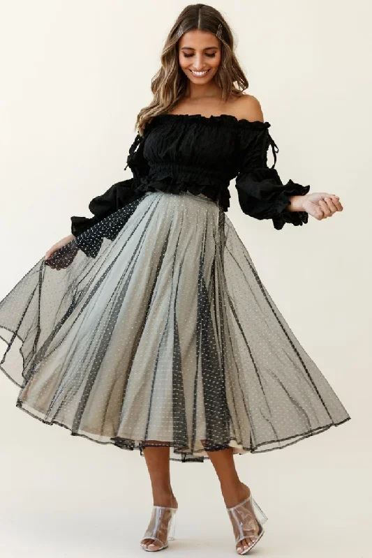 Jasmine Hail Spot Mesh Midi Skirt Black