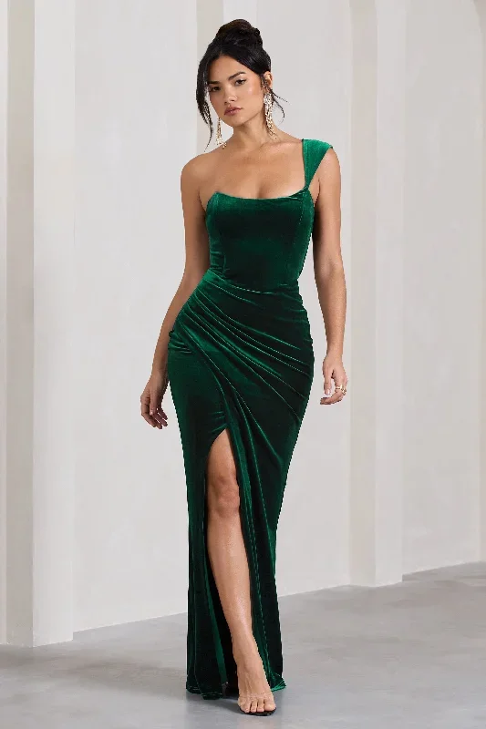 jessica-bottle-green-velvet-one-shoulder-corset-style-wrap-maxi-dress-cl128023047