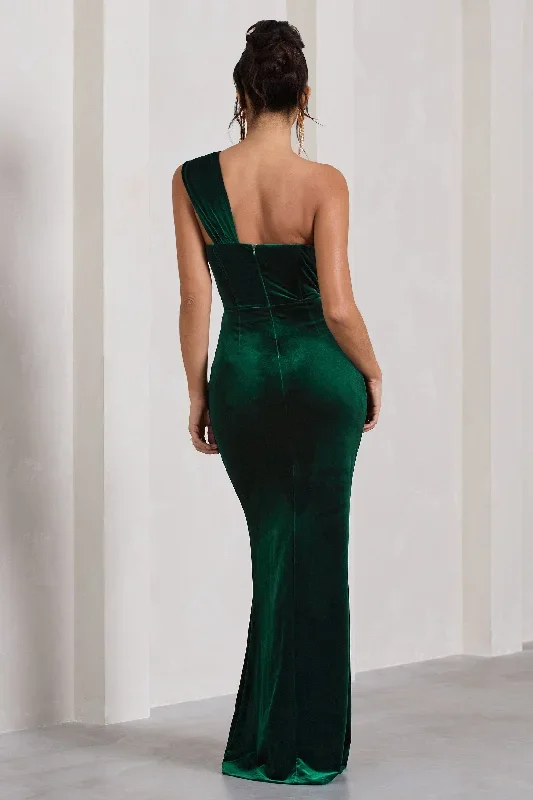 jessica-bottle-green-velvet-one-shoulder-corset-style-wrap-maxi-dress-cl128023047