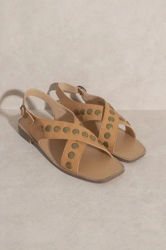 Kylie Studded Cross Band Sandal - Tan