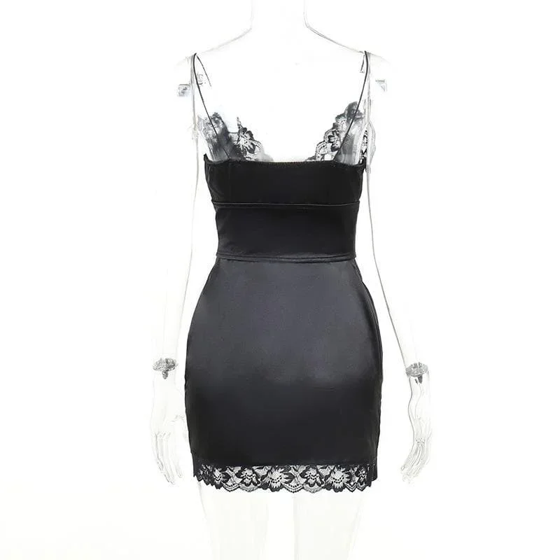 lace-hem-solid-v-neck-lace-up-corset-sleeveless-mini-dress