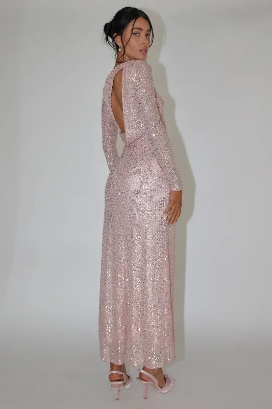 le-monde-long-sleeve-sequin-maxi-dress-rose-gold